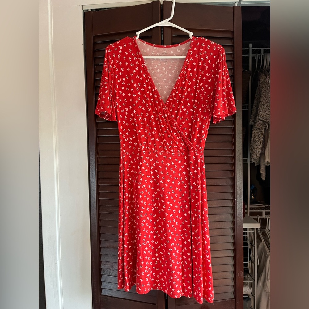 41 Hawthorn Red Faux Wrap Elisse Knit Surplice Dress